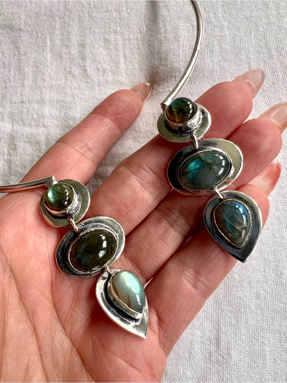 925 FLASH LABRADORITE Wire Choker Collar Necklace - Picture 7 of 9